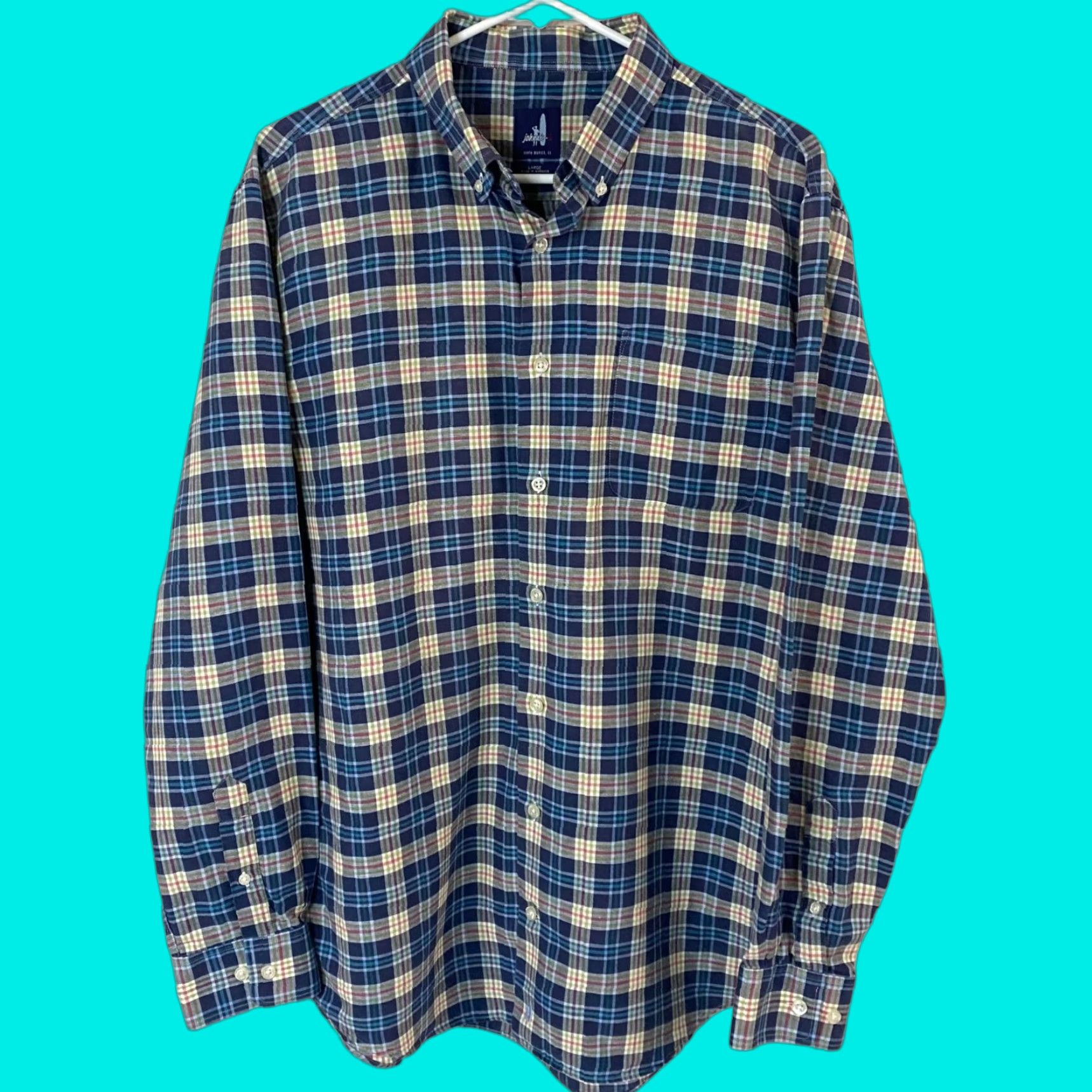 johnnie-O Johnnie-O Button Down Shirt Linen Blend Blue Yellow Plaid Long Sleeve Large Mens Size US L / EU 52-54 / 3 - 1 Thumbnail