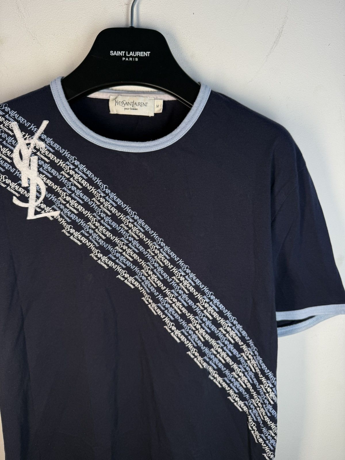 Yves Saint Laurent Navy YSL T-shirt Big Logo YSL Shirt Size US M / EU 48-50 / 2 - 11 Thumbnail