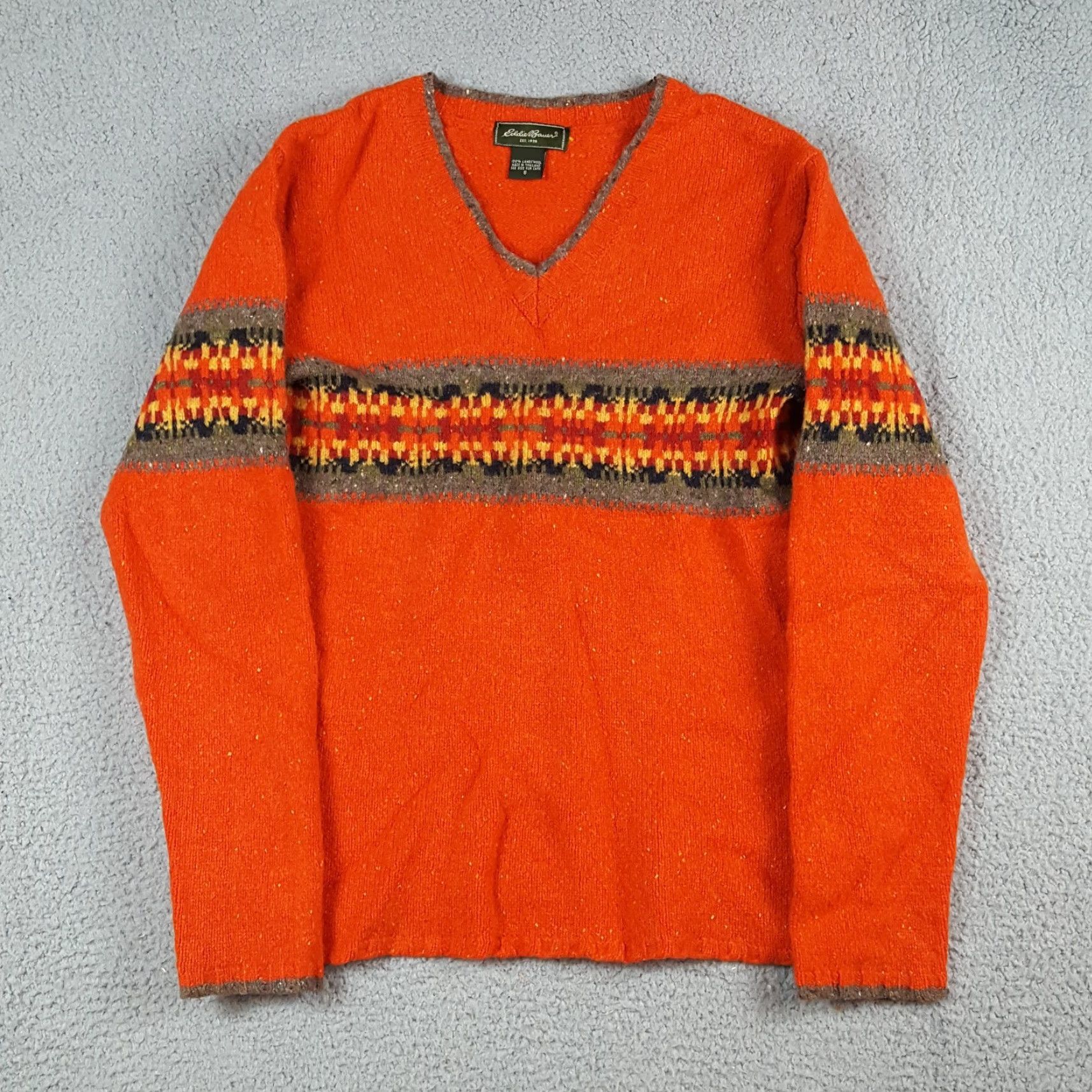 Eddie Bauer VINTAGE Eddie Bauer 100% Lambs Wool Aztec V-Neck Women's Size S Knit Pullover Sweater Orange Knit Pullover 90s Southwestern Womens Size S / US 4 / IT 40 - 2 Thumbnail