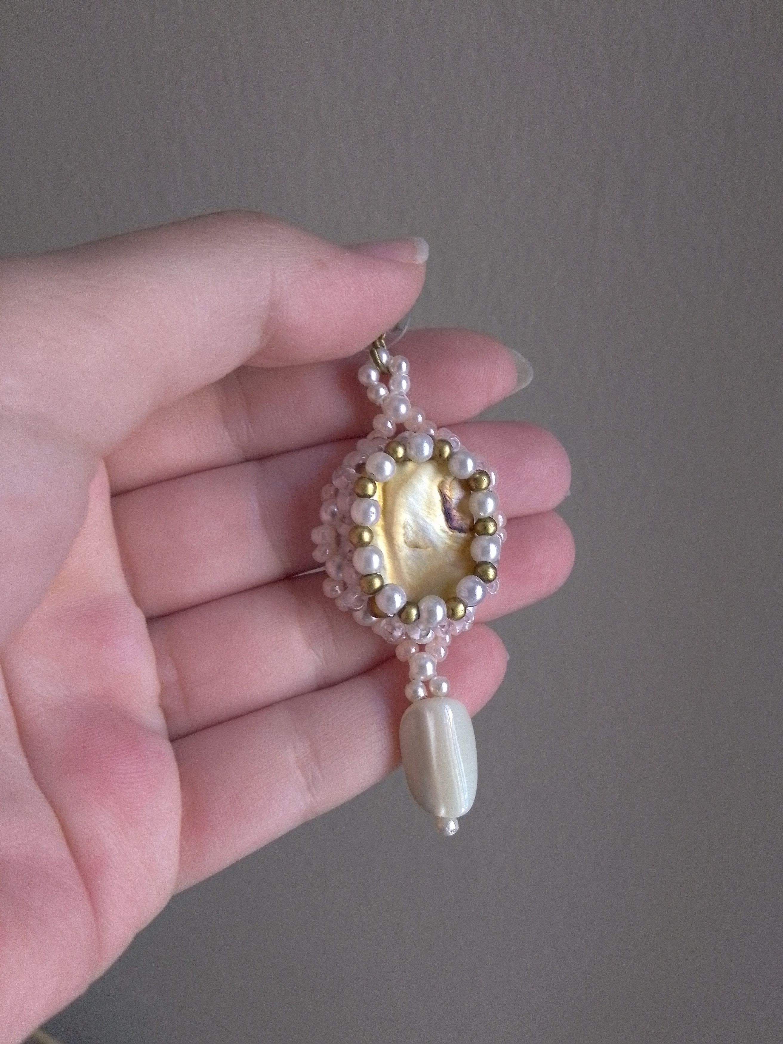 Handmade Precious Earrings Mother of Pearl Gemstones Antique '70 Size ONE SIZE - 3 Thumbnail