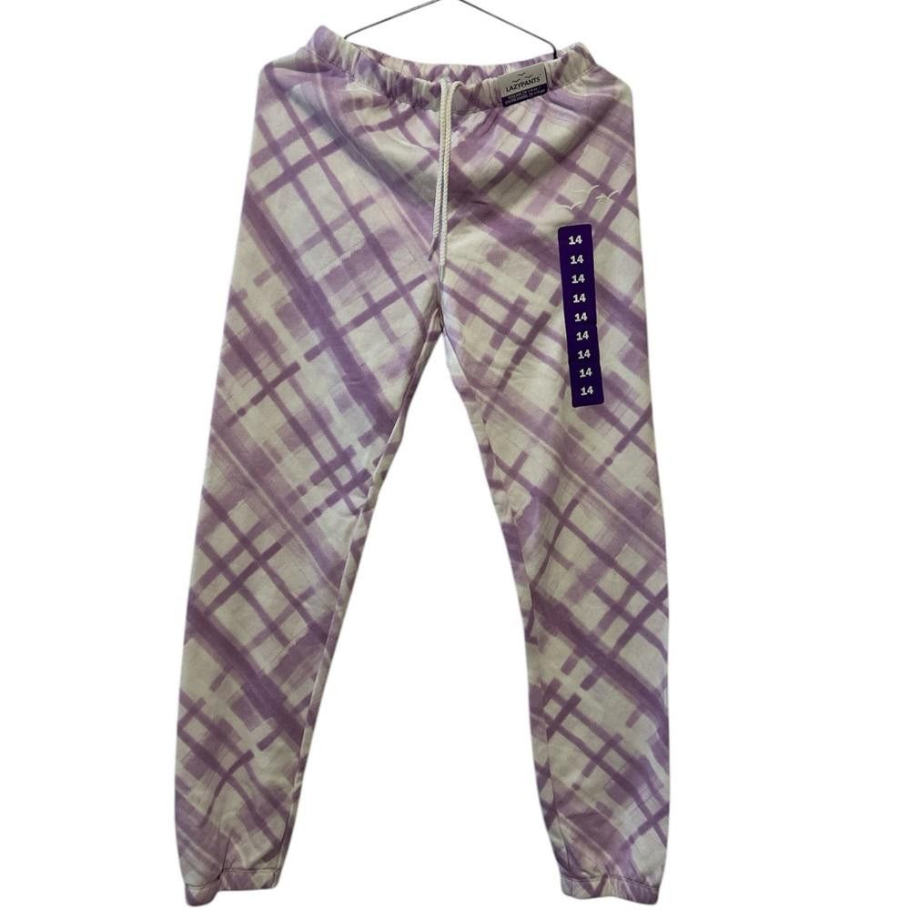 Designer LAZYPANTS Girls' Size 14 Purple & White Plaid Lounge Pants Size 36" / US 14 / IT 50 - 1 Thumbnail