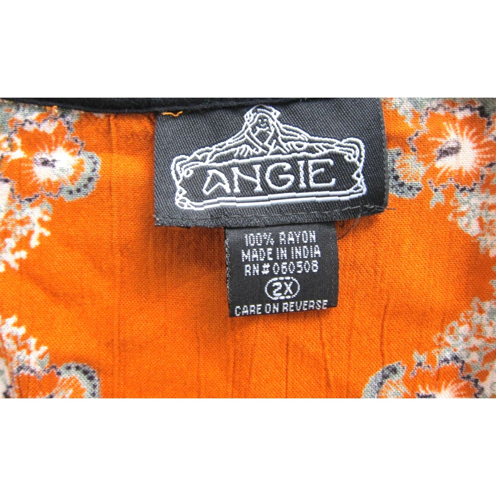 Vintage Angie Blouse Shirt 2X Adult Womens Floral Long Sleeve Tunic Peasant 100% Rayon Orange Black Green Size XXL / US 16-18 / IT 52-54 - 4 Thumbnail