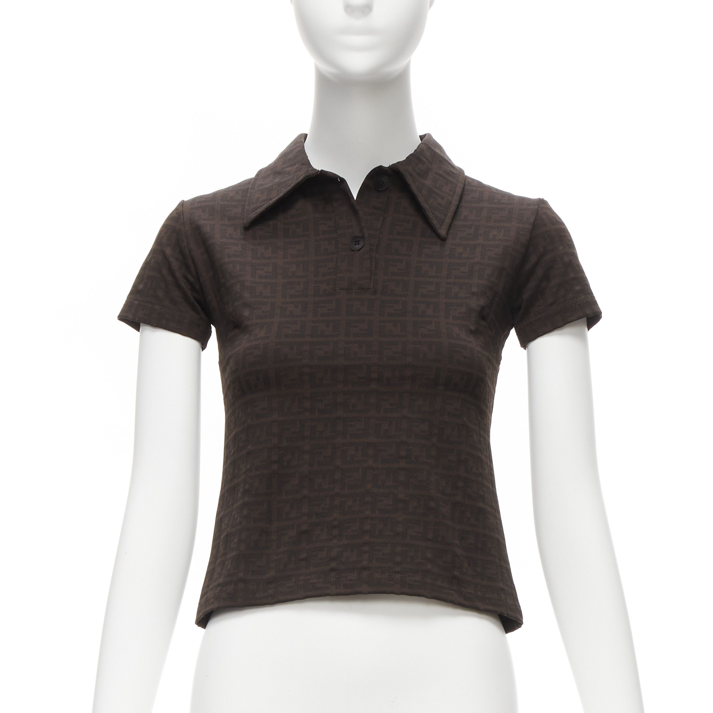 Fendi FENDI MARE Vintage brown FF Zucca monogram jacquard polo top IT40 S Size S / US 4 / IT 40 - 1 Thumbnail