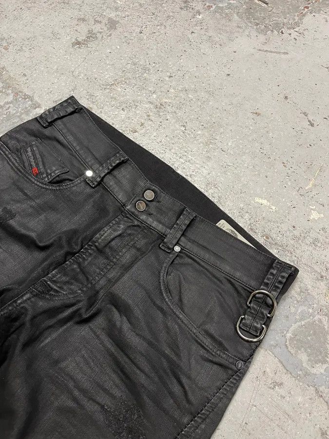 Diesel Black Waxed Slim Zip Denim Jeans
