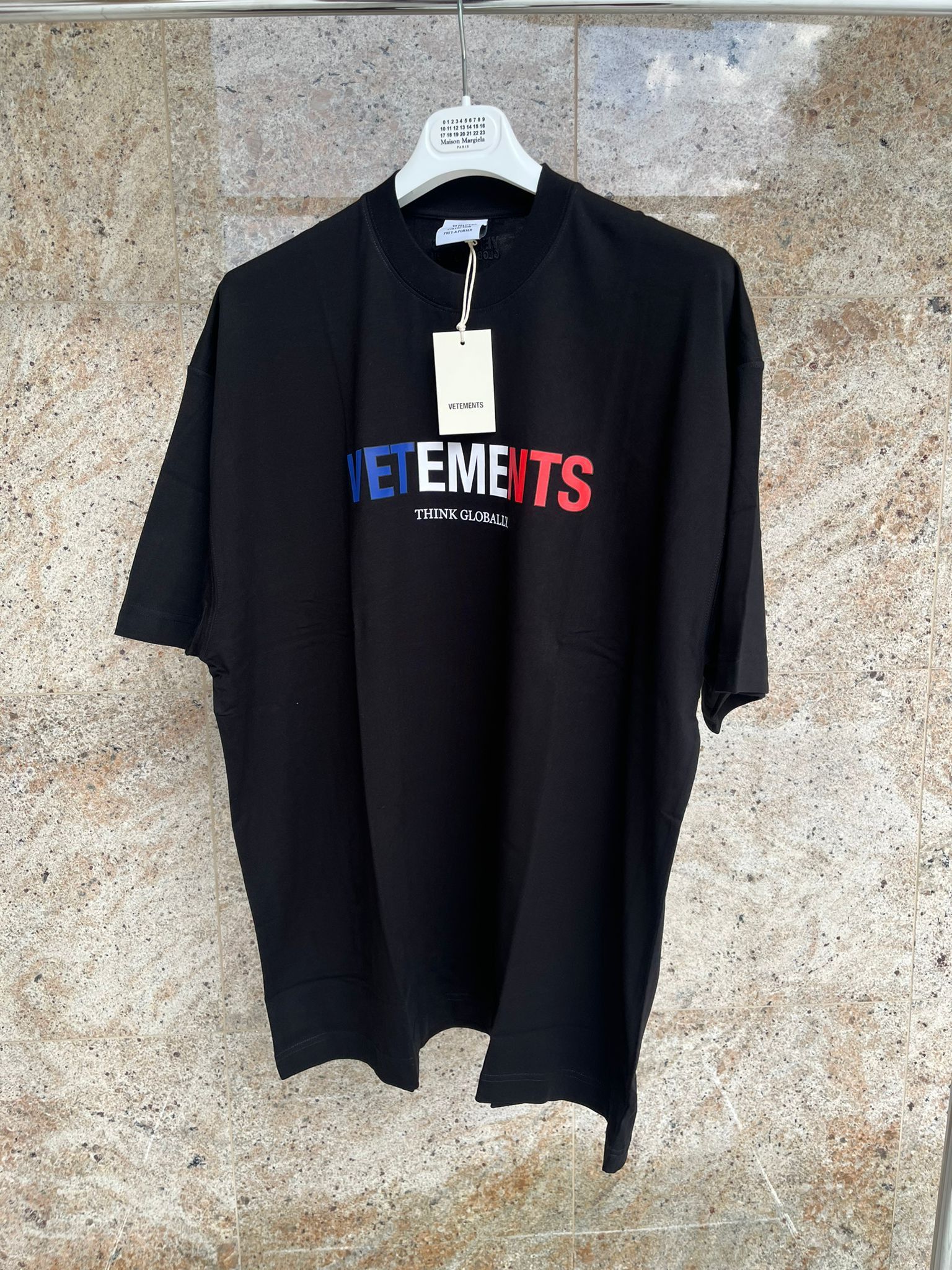 image of Vetements France Think Globally Logo T-Shirt Ss In Black, Men's (Size Medium)
