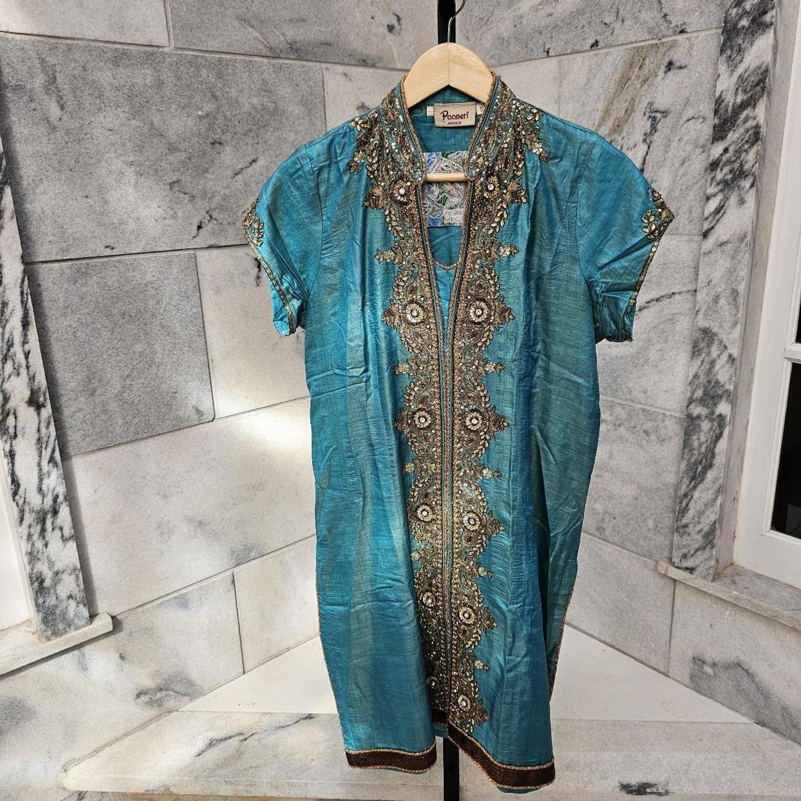 Other Women's Teal and Gold Kurta Style Dress Size M / US 6-8 / IT 42-44 - 1 Thumbnail