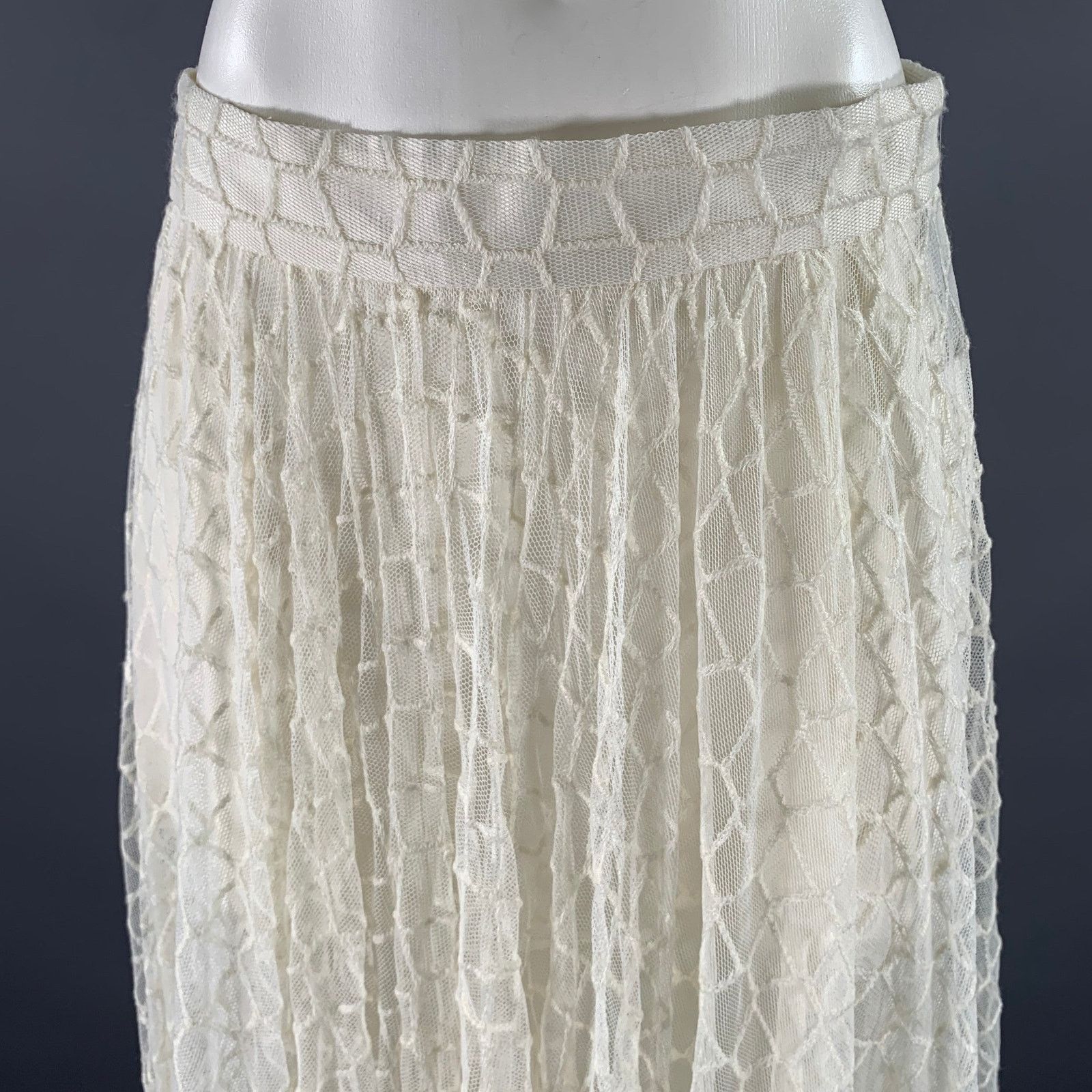 Akris AKRIS Cream Ivory Polyamid Wool Blend Lace Maxi Skirt Size 34" / US 12 / IT 48 - 2 Thumbnail