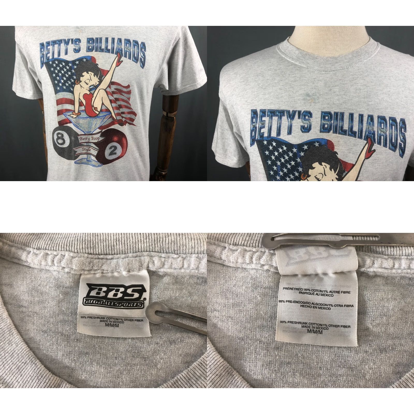 Bally Big Ball Sports Betty Boop Vintage T-Shirt Gray Men M Preshrunk Cotton Short Sleeve Crew Neck Cartoon USA Size US M / EU 48-50 / 2 - 8 Thumbnail