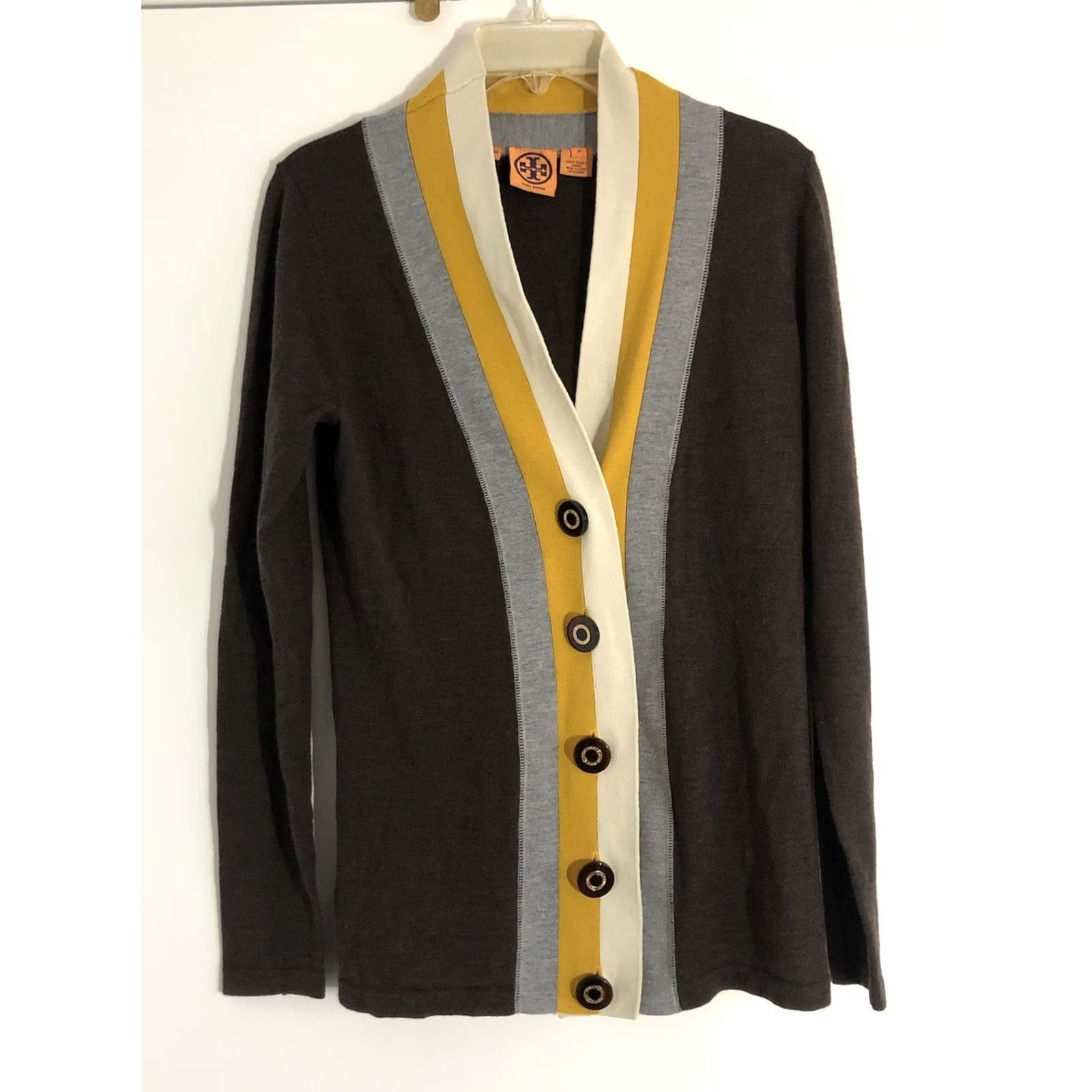Tory Burch Tory Burch Cardigan Women Brown Wool Long Sleeve V-Neck Button Knit Raglan Sleeve Size M Size M / US 6-8 / IT 42-44 - 5 Thumbnail