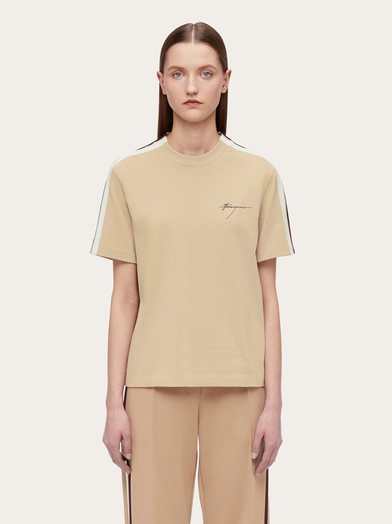 Salvatore Ferragamo o1s1rm0126 Sporty T-Shirt in Beige Size M / US 6-8 / IT 42-44 - 2 Thumbnail