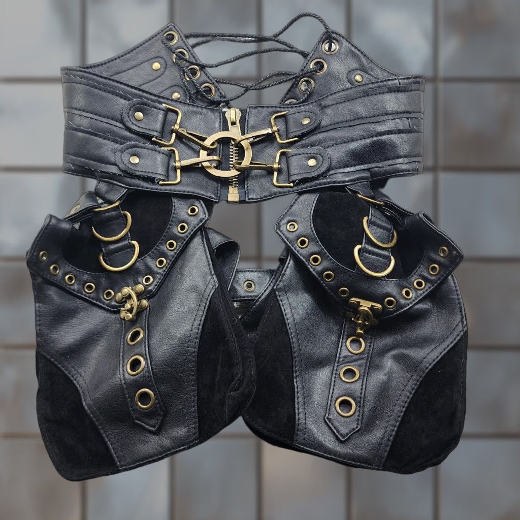 Vintage Steampunk Festival Utility Belt Bag Pouch Double Pocket Leather Suede Cosplay Size ONE SIZE - 1 Thumbnail