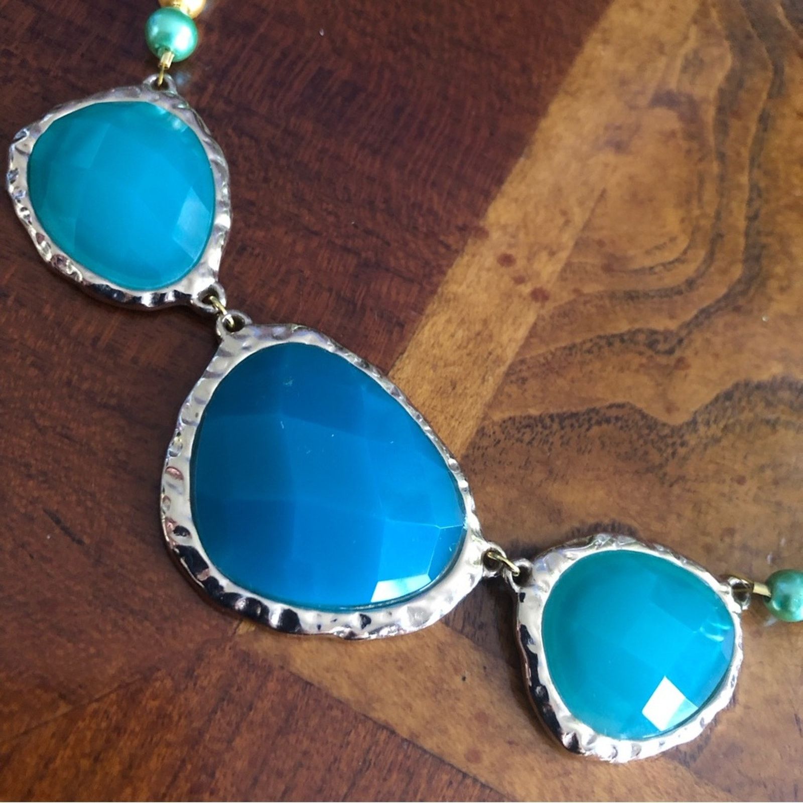 Handmade Handcrafted repurpose teal green dome glass Pearl necklace Size ONE SIZE - 8 Thumbnail
