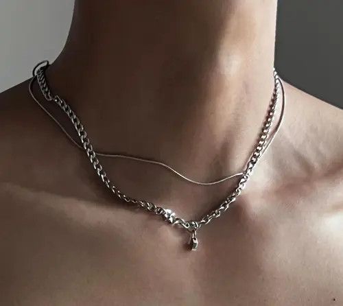 Jewelry 654Silver Layered Chain Necklace, Pendant Charm Necklace Size ONE SIZE - 1 Thumbnail