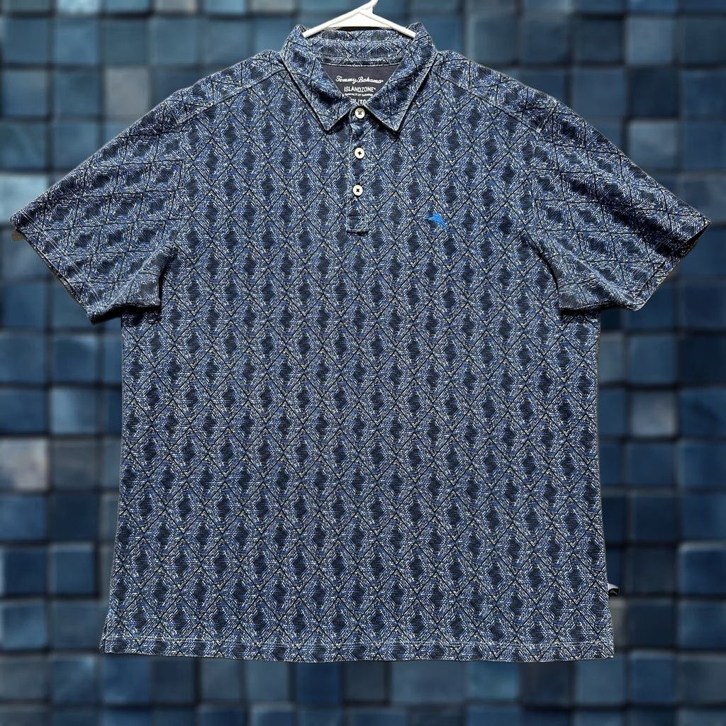 Tommy Bahama Tommy Bahama Island Zone Polo Shirt Mens XL Blue Geometric Print Beach 37.5 Tech Size US XL / EU 56 / 4 - 1 Thumbnail