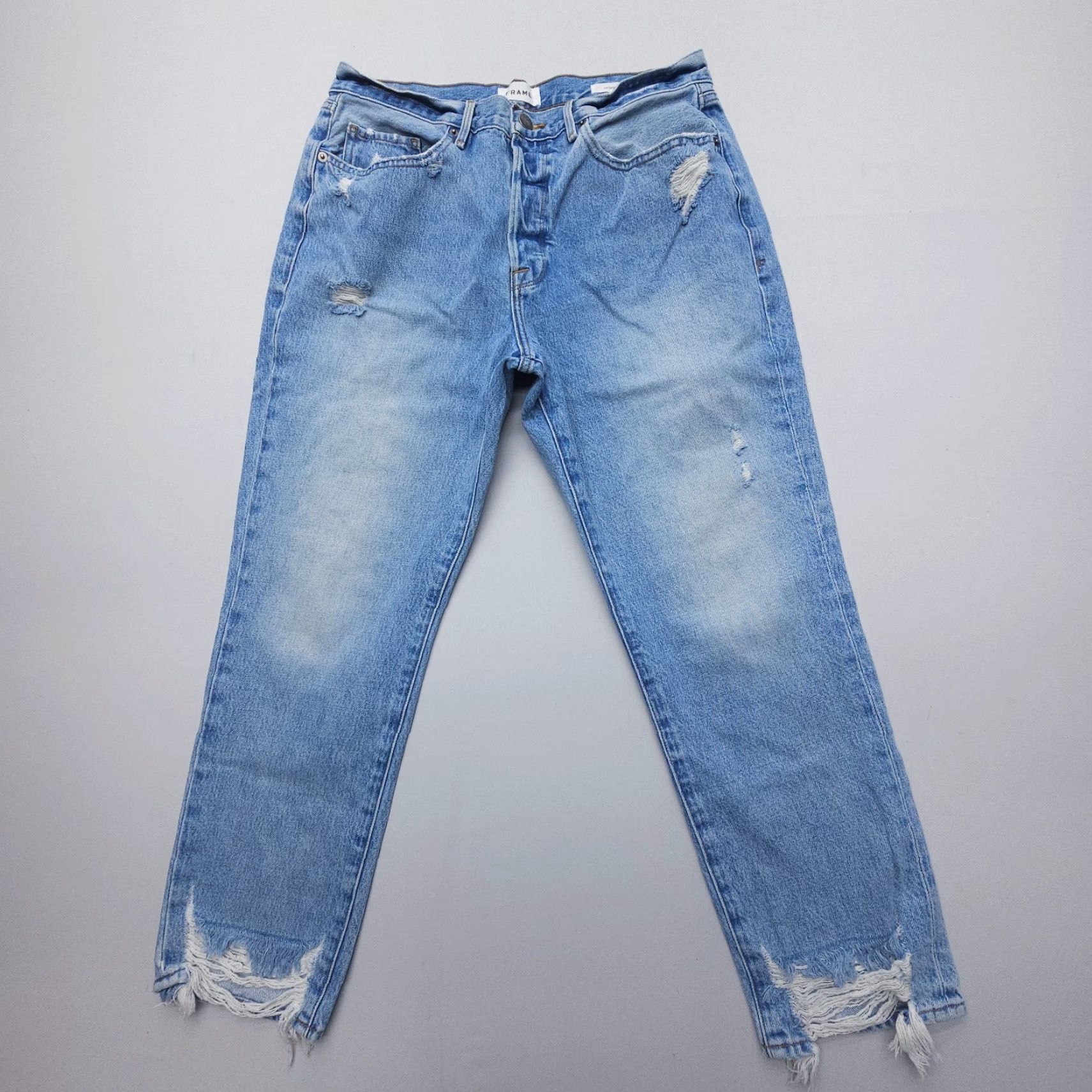 Frame FRAME Jeans Frame Le Original Jeans Distressed High Rise 31 Button Fly Straight Denim Blue 5-Pocket Women Mens? Size 24" / US 00 / IT 34 - 2 Thumbnail
