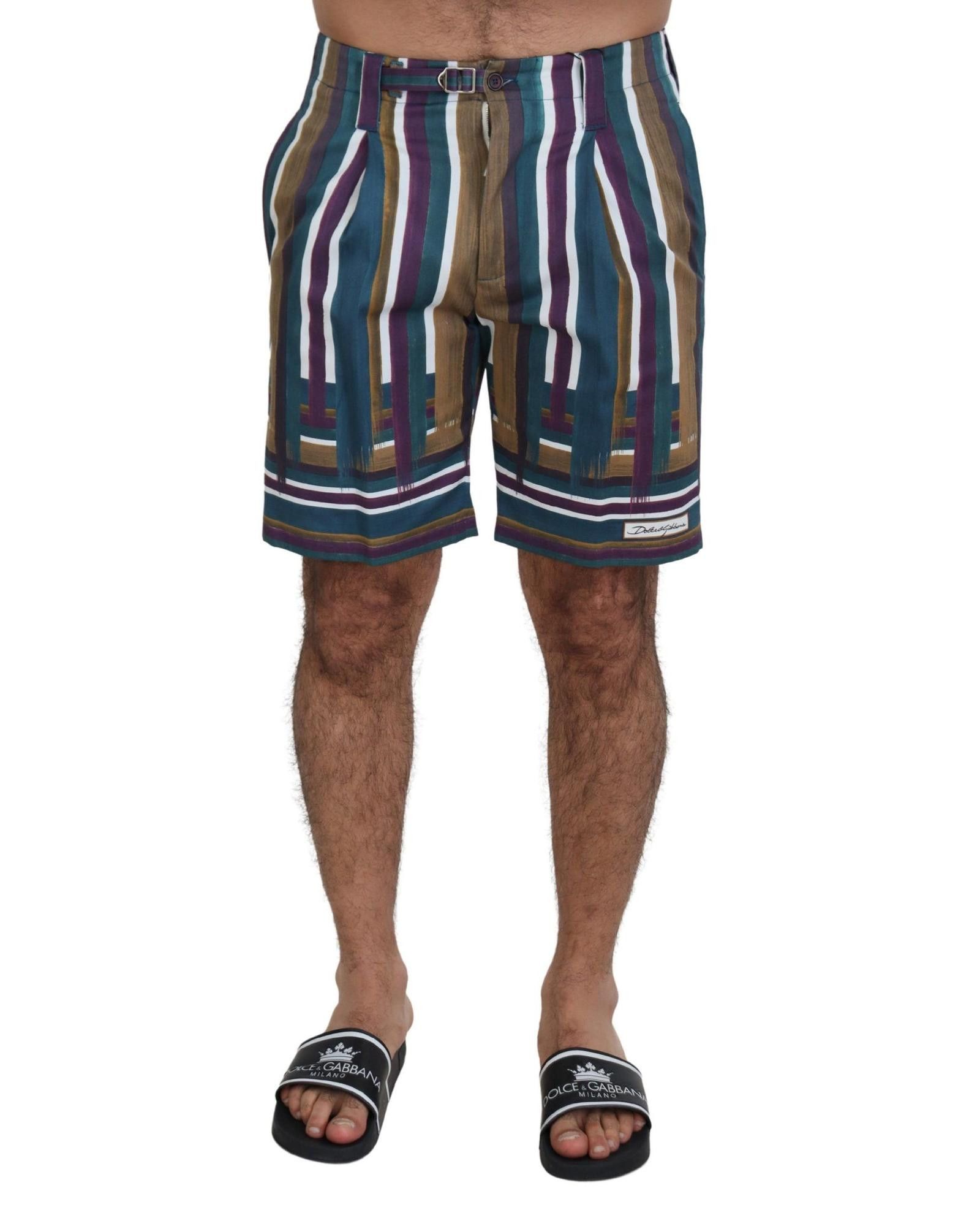 image of Dolce Gabbana Striped Stretch Cotton Shorts, Men's (Size 38)