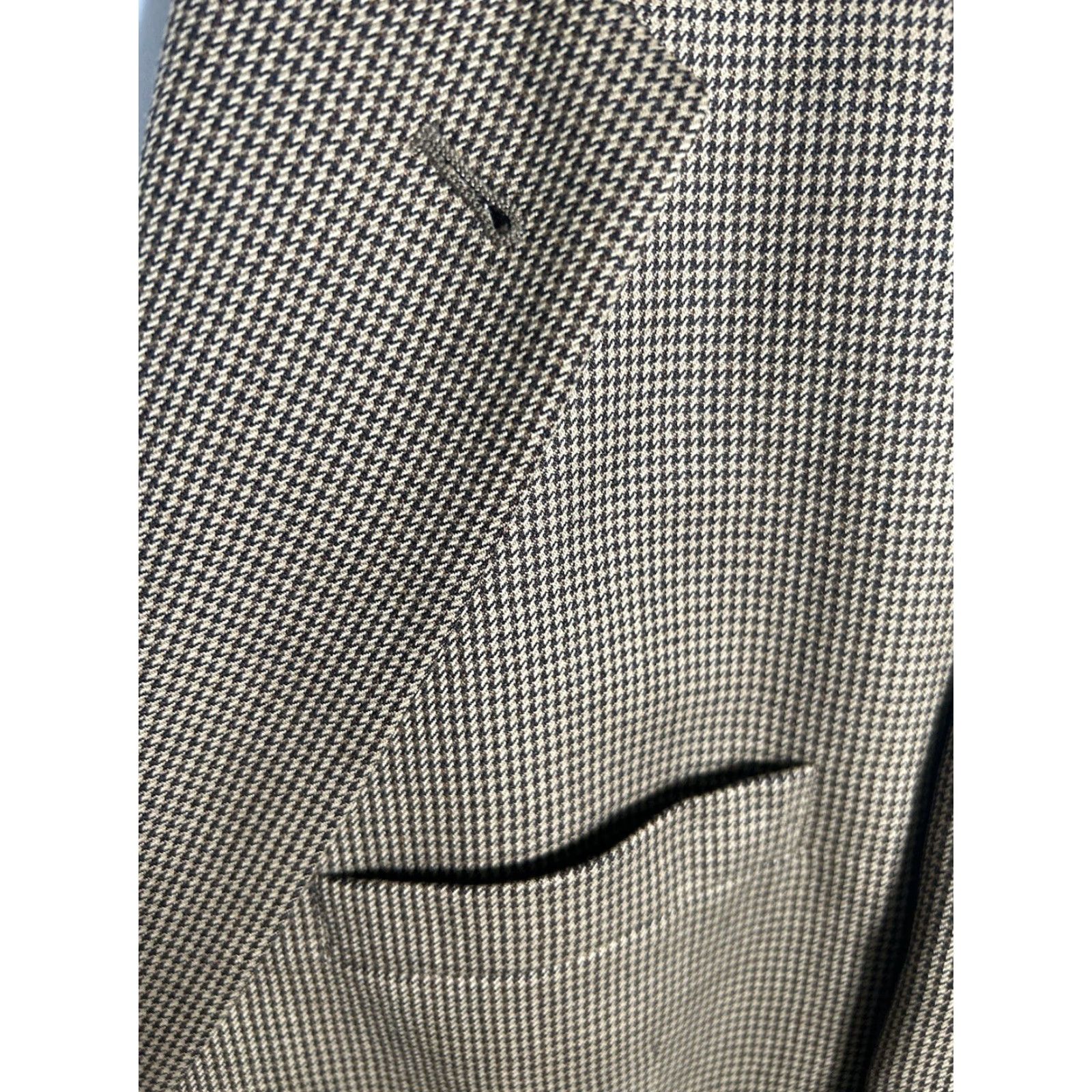 Jos. A. Bank VINTAGE Jos A Bank Brown Houndstooth Two Button Blazer Jacket 100% Wool Men’s 46R Hole Size 46R - 3 Thumbnail