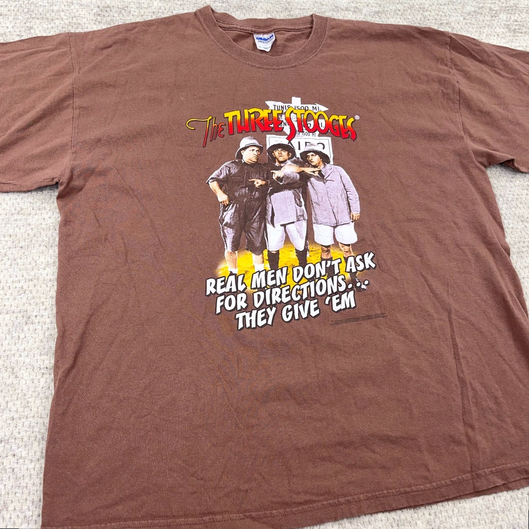 Gildan Vintage Y2K Three Stooges Shirt Men XL Brown Tee Movie TV Show Promo Stooge Shirt Size US XL / EU 56 / 4 - 5 Thumbnail