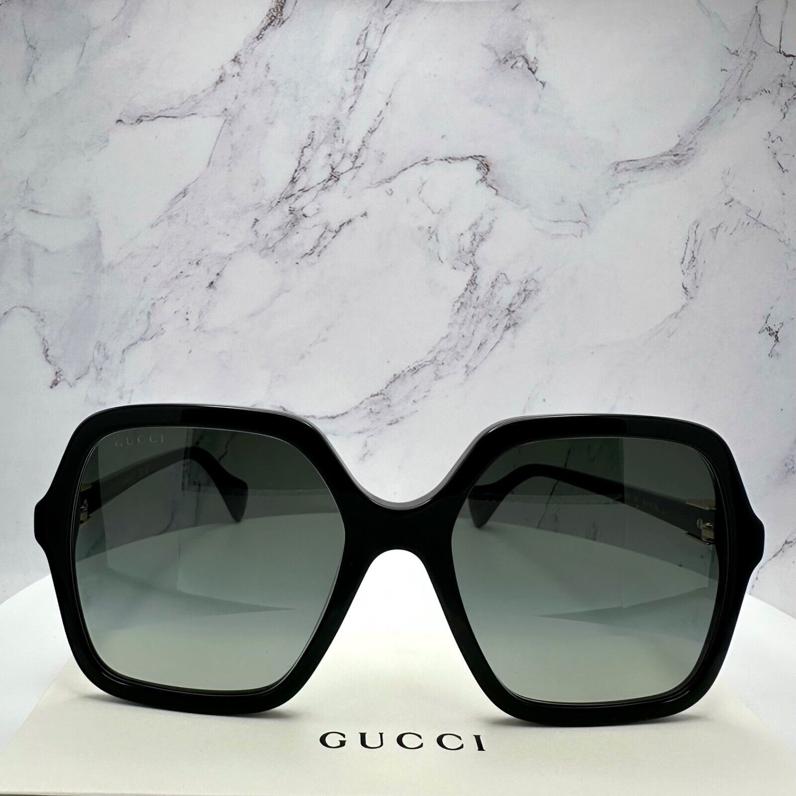 Gucci GUCCI Sunglasses New Black Oversized Acetate Gold Metal Logo Size ONE SIZE - 2 Thumbnail