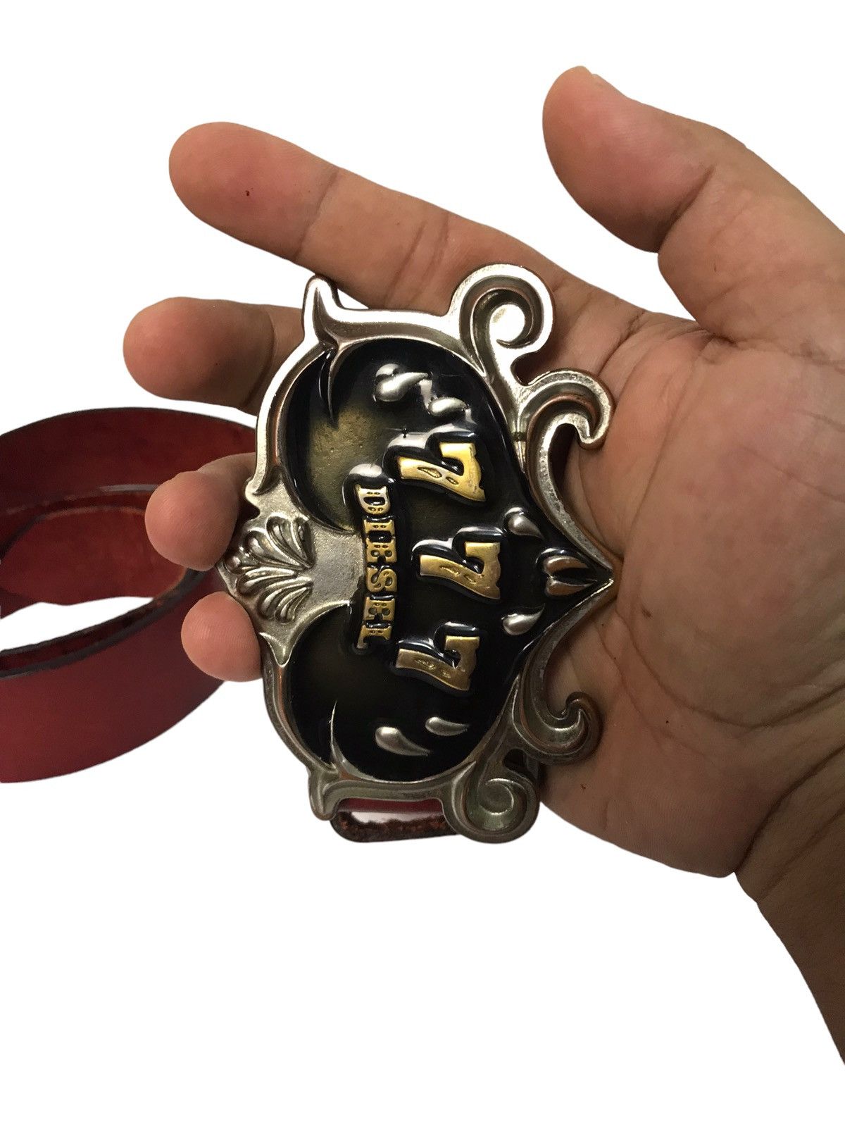 Diesel × Diesel Black Gold Rare Diesel 777 Big Logo Leather Belt Size ONE SIZE - 2 Thumbnail
