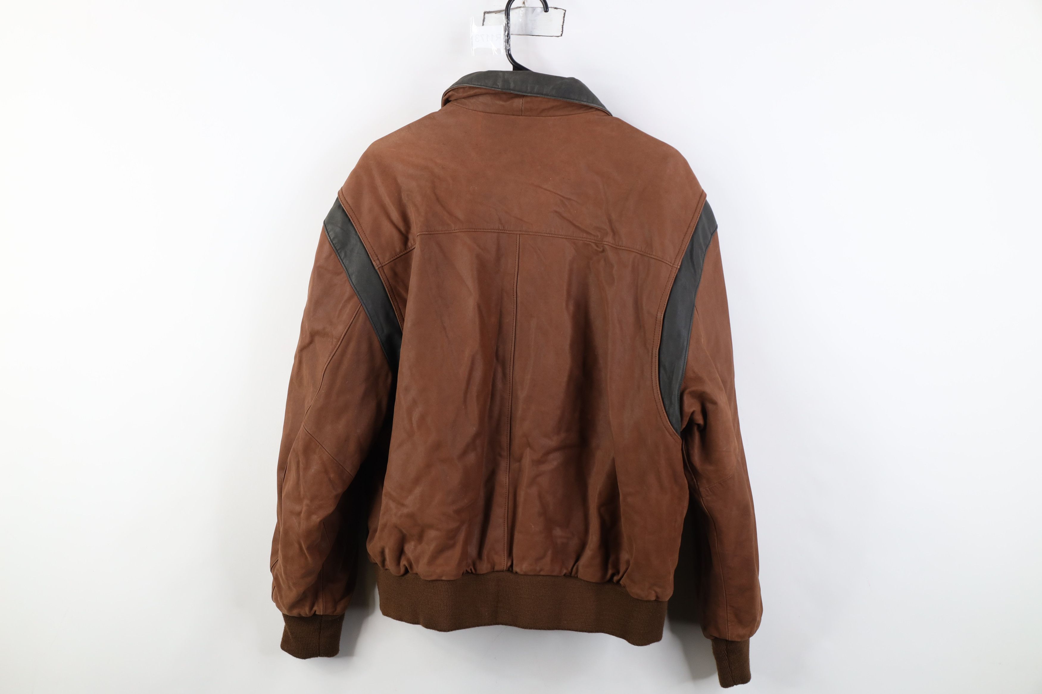 Vintage Vintage 90s Streetwear Leather Flight Bomber Jacket Brown Size US L / EU 52-54 / 3 - 14 Thumbnail