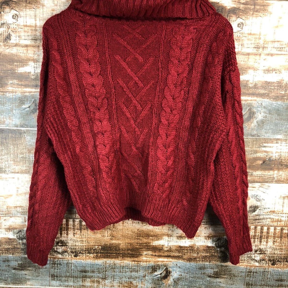 Aran Isles Knitwear × Japanese Brand × Vintage One Way Red Turtle Neck Knitwear crop top #A1563 Size M / US 6-8 / IT 42-44 - 6 Thumbnail