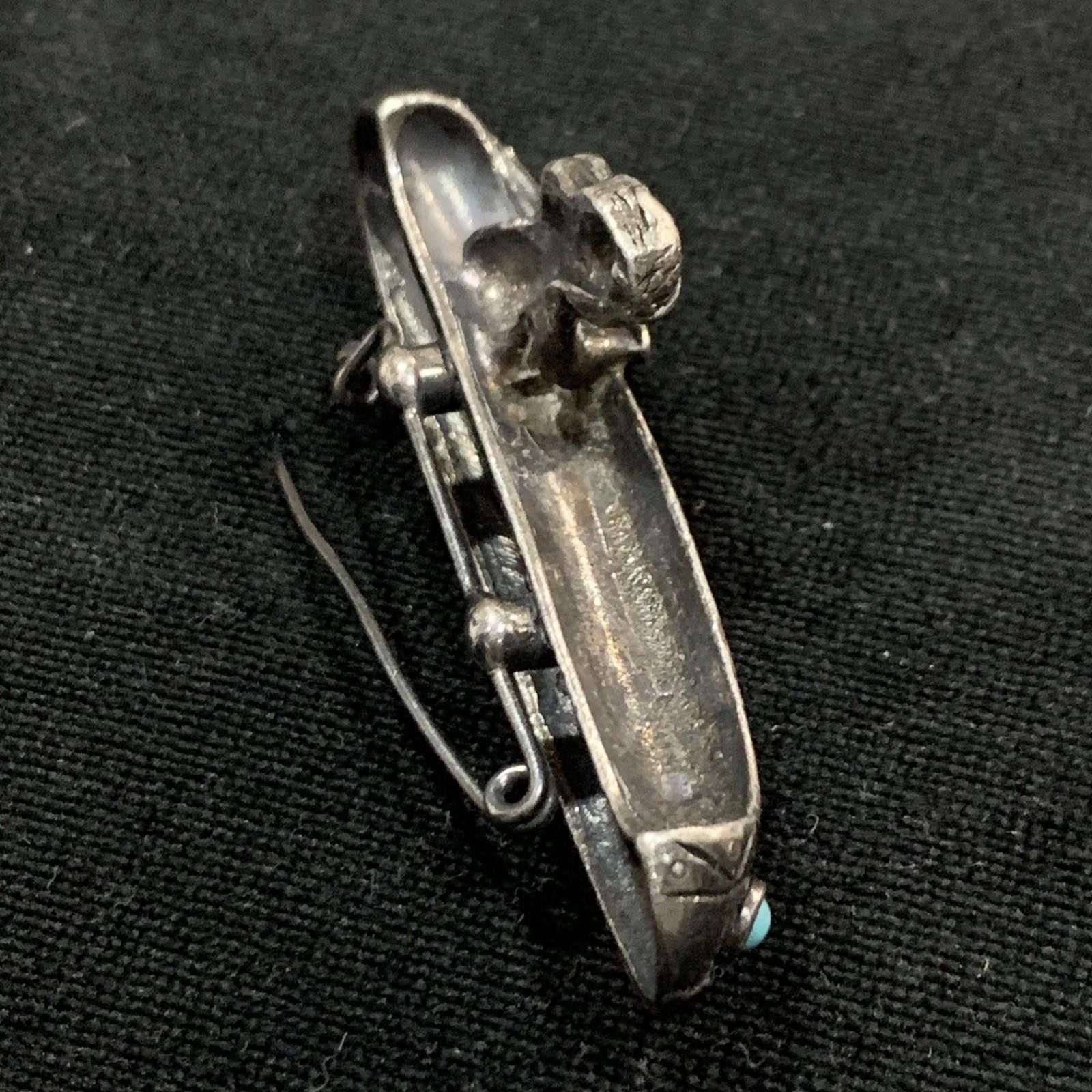 Other Rare Early Navajo BIG Hand Carved Silver Brooch Canoe 2.5" Size ONE SIZE - 8 Thumbnail