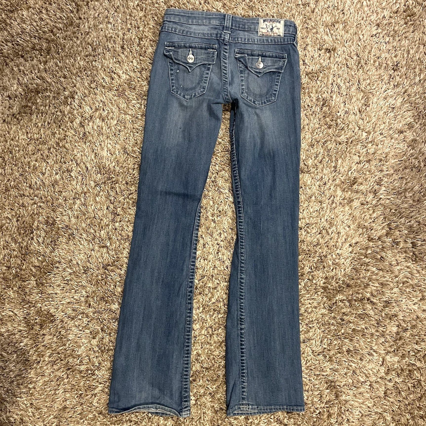True Religion True Religion Jeans Womens Boot Cut 28 Horseshoe Flap Pockets Light Wash Sparkle Embroidered Logo 5-Pocket Denim Blue 90s World Tour Size 28" / US 6 / IT 42 - 2 Thumbnail