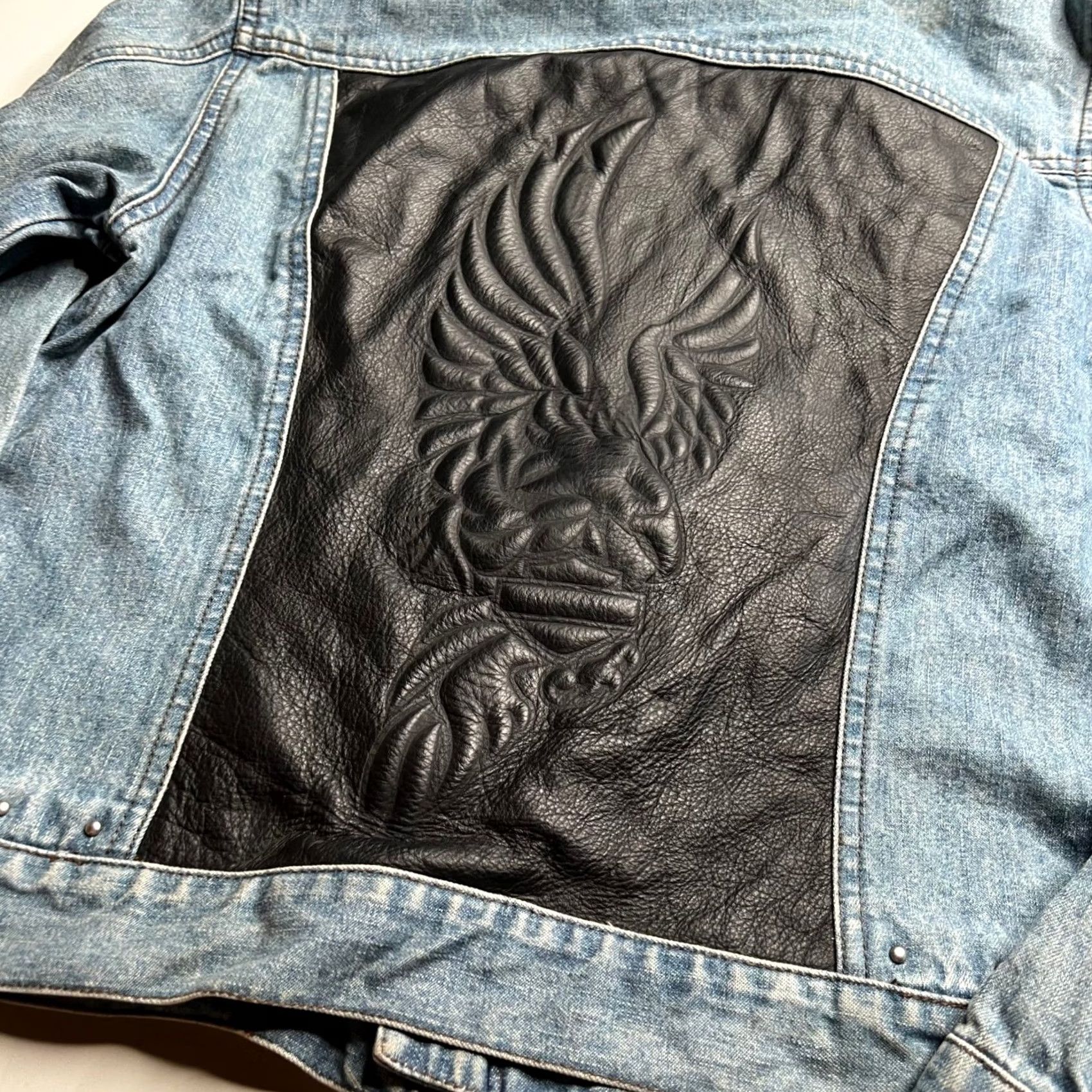 Harley Davidson Harley-Davidson Denim Jacket Blue Leather Embossed Eagle Back Medium Womens Size M / US 6-8 / IT 42-44 - 5 Thumbnail