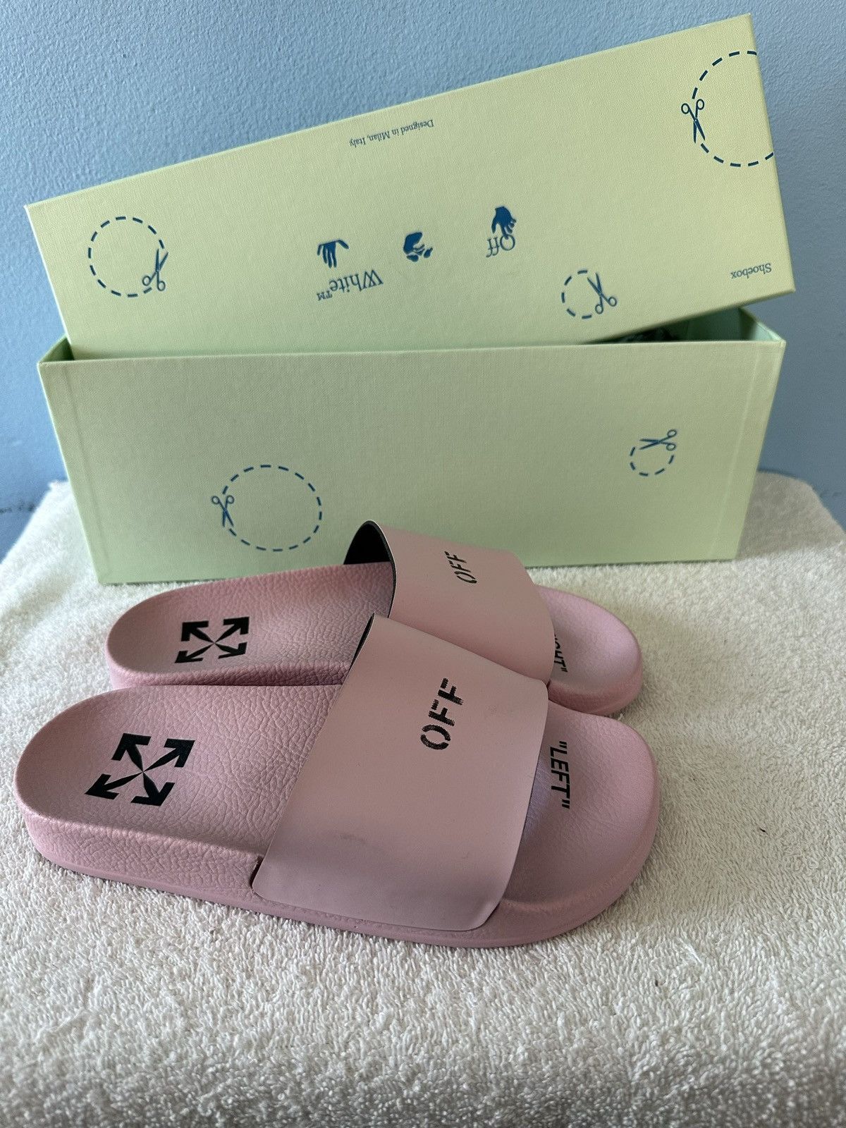off white fur slides