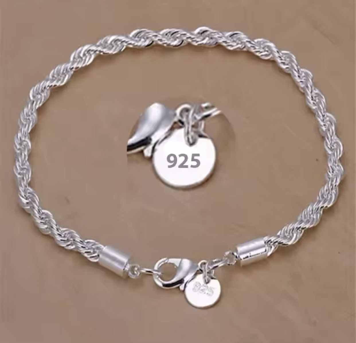 Jewelry 925 Sterling Silver 4MM Twisted Rope Bracelet Size ONE SIZE - 1 Thumbnail