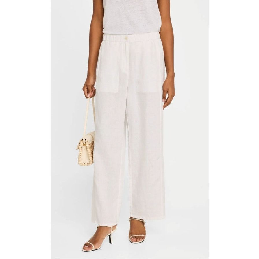 Eileen Fisher Linen Blend Pants Stone Straight Leg L in Beige, Women's (Size 36)