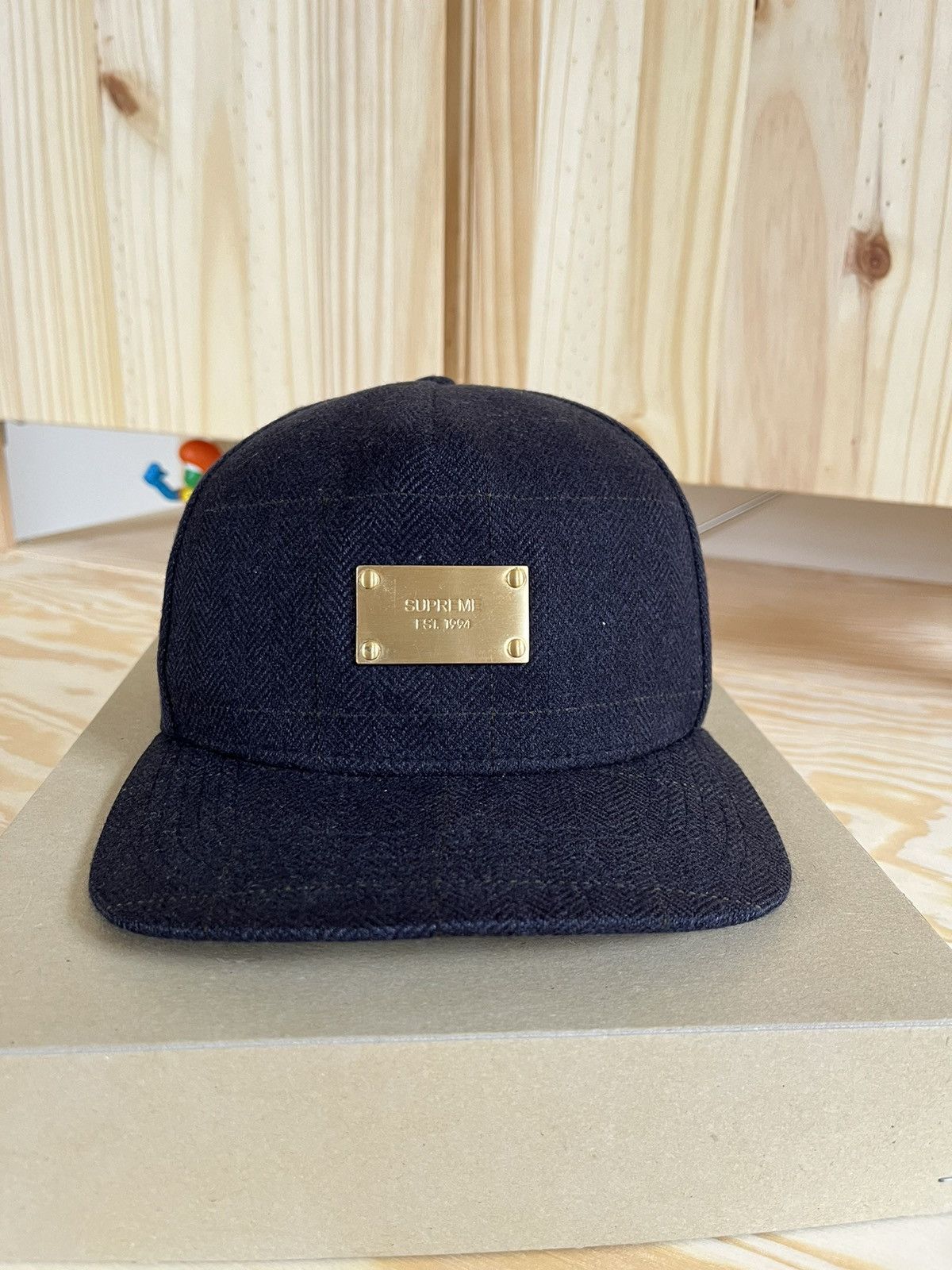 image of Made In USA x Starter Circa 2009 Supreme Navy Wool Strap Back Starter Cap in Blue, Men's
