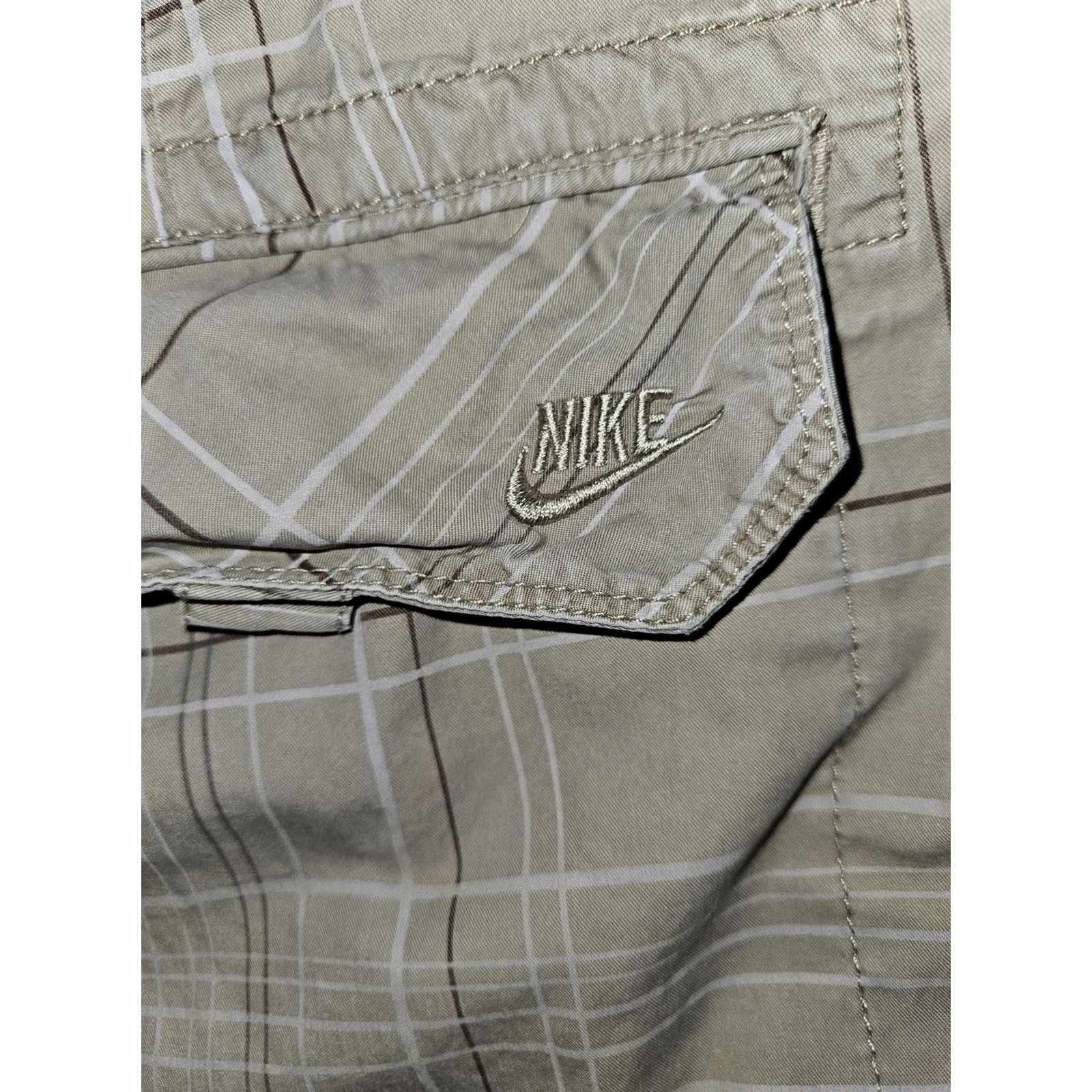 Nike Nike Shorts Mens Large Plaid Casual Drawstring Pockets Lightweight Cotton Beige Summer Size US 33 - 7 Thumbnail
