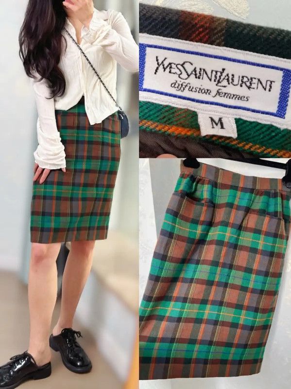 Yves Saint Laurent YSL Green Wool Women's Short Skirt 0089 Size 23" - 1 Thumbnail