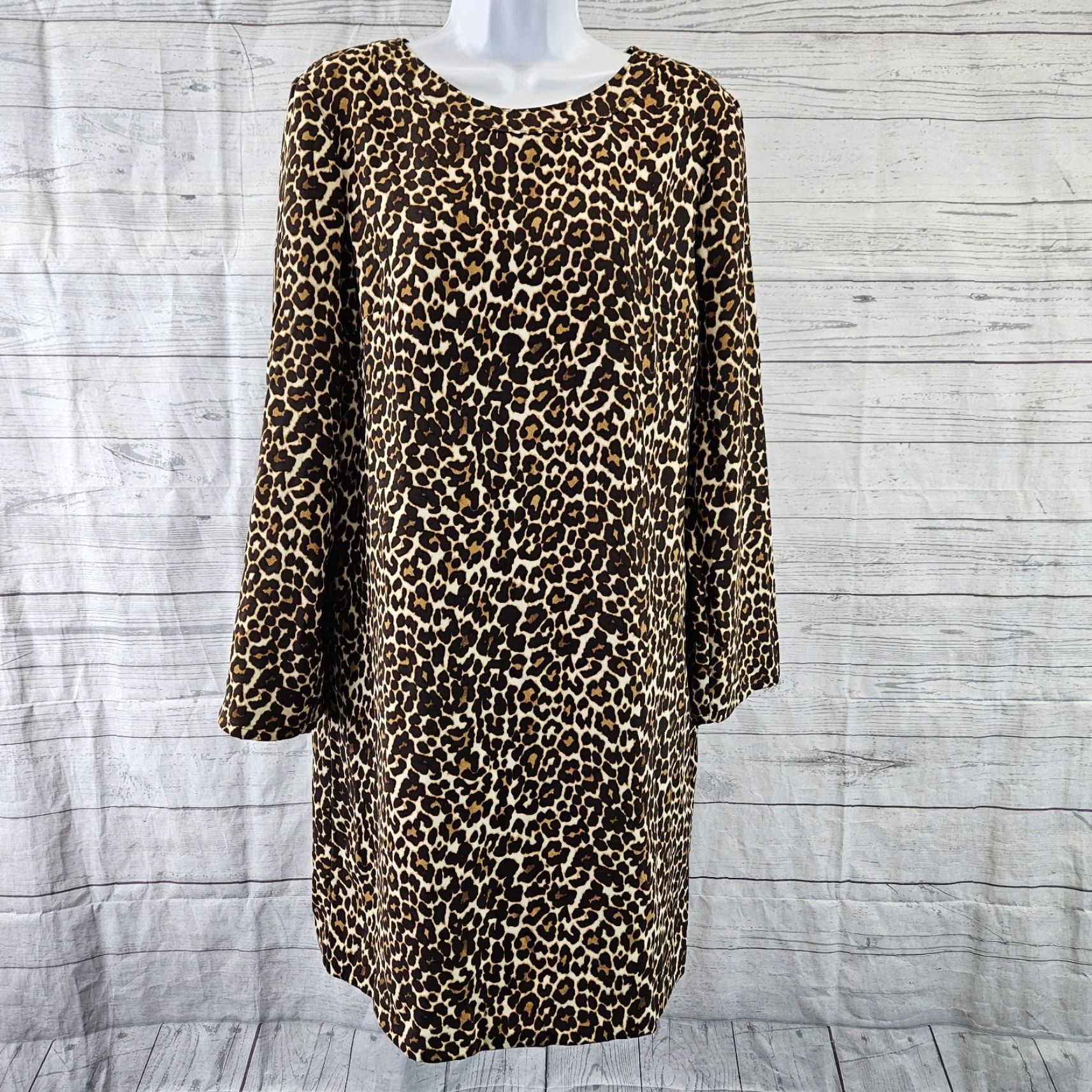 J.Crew J Crew Womens Crepe Shift Dress In Cat Print Sz 10 Brown Long Sleeve Size L / US 10 / IT 46 - 2 Thumbnail