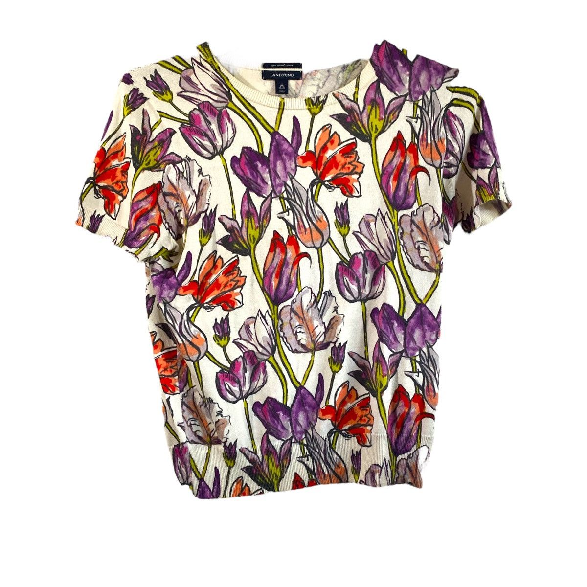Lands' End Lands End Supima Cotton Watercolor Floral Sweater Medium Size M / US 6-8 / IT 42-44 - 1 Thumbnail