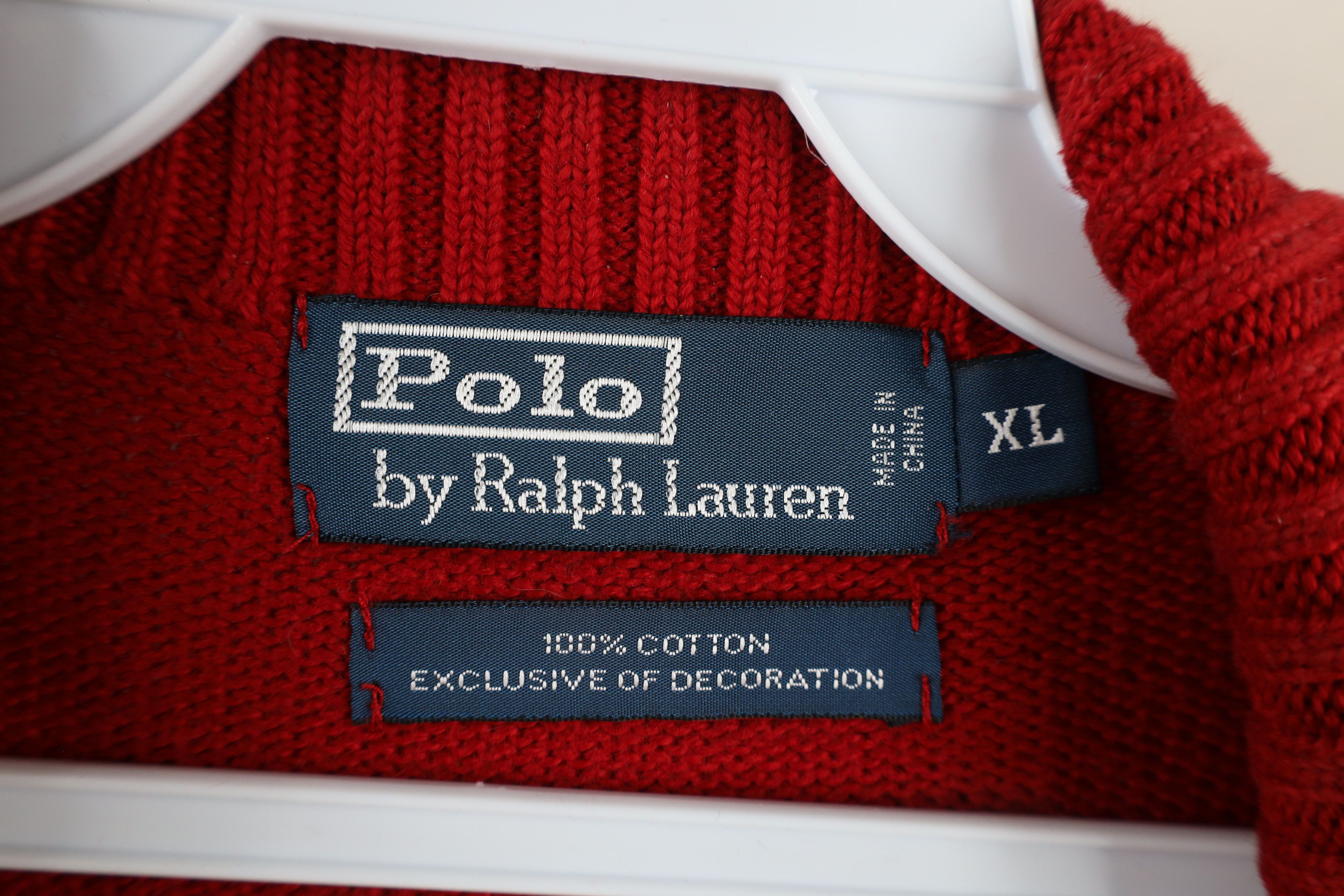 Ralph Lauren × Vintage Vintage 90s Ralph Lauren Ribbed Knit Half Zip Sweater Red Size US XL / EU 56 / 4 - 8 Thumbnail