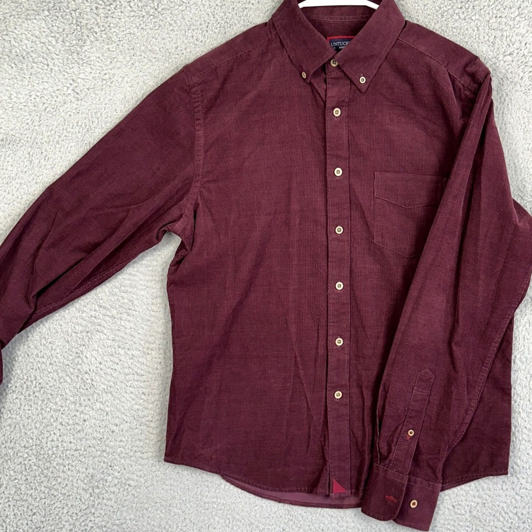 UNTUCKit UNTUCKit Shirt Mens Small Maroon Corduroy Button-Down Casual Long Sleeve Pocket Size US S / EU 44-46 / 1 - 2 Thumbnail