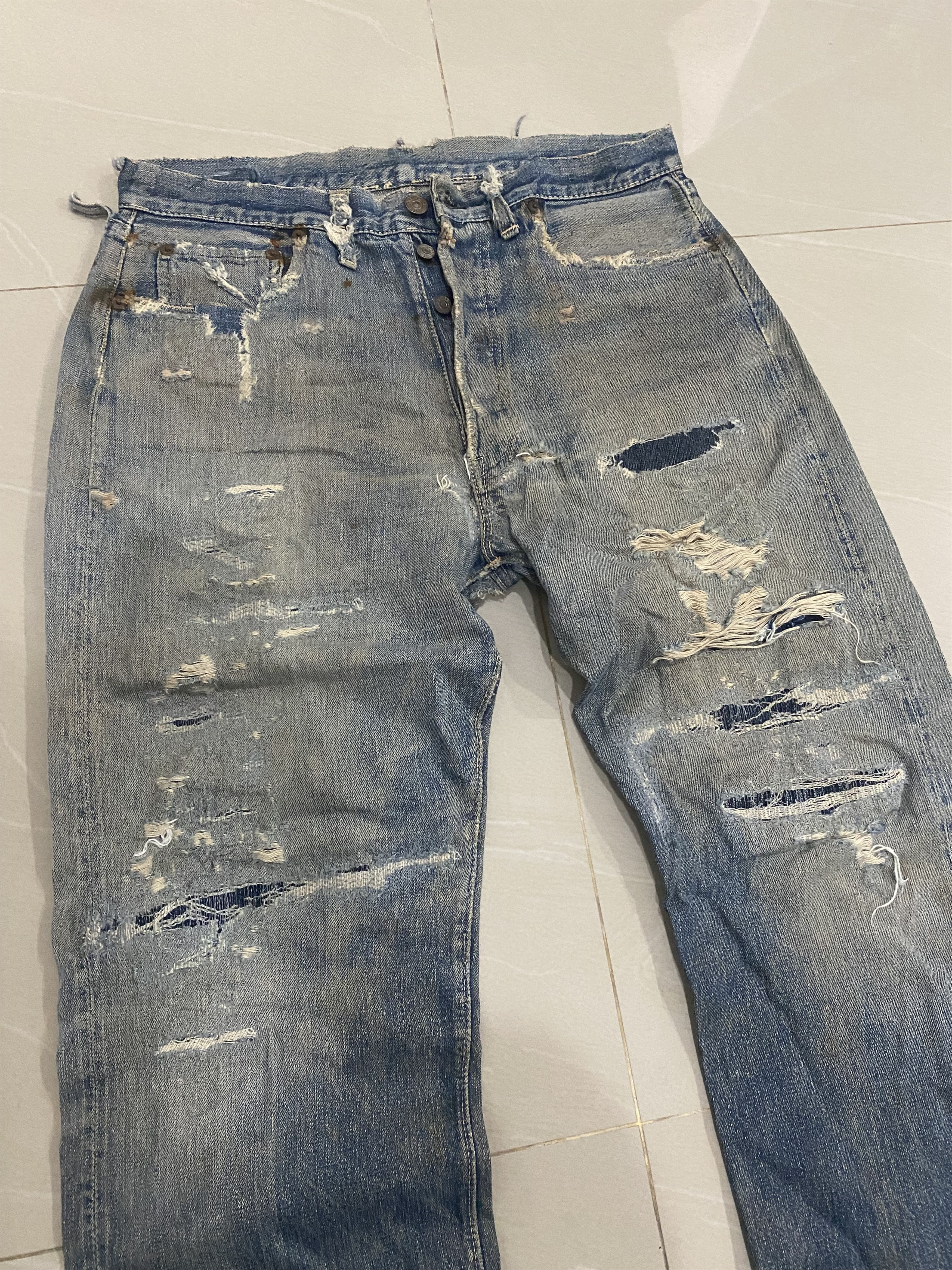 Levi's Rare 50s Levis 501 Big E Distressed Collector's Size US 33 - 2 Thumbnail