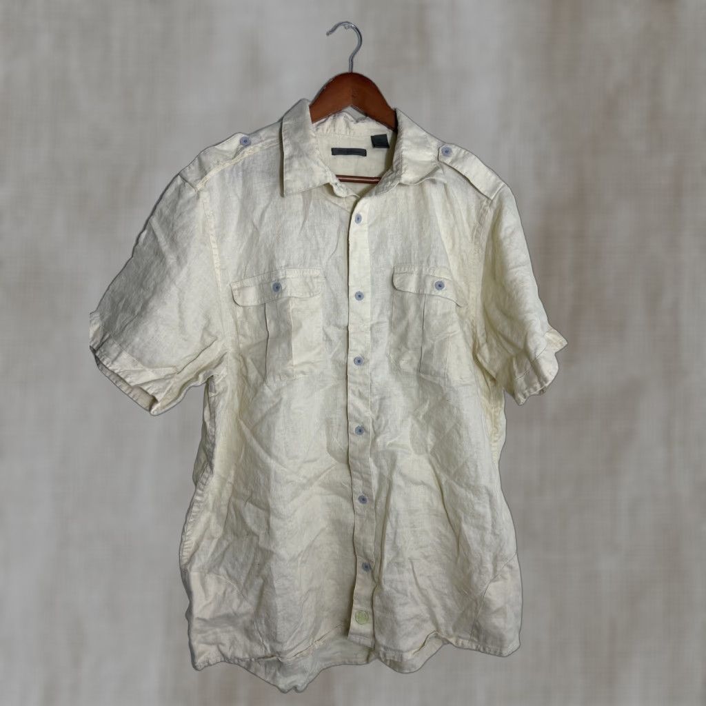 Vintage Field & Stream Shirt Mens L Yellow Linen Button Short Sleeve Pockets Size US L / EU 52-54 / 3 - 1 Thumbnail
