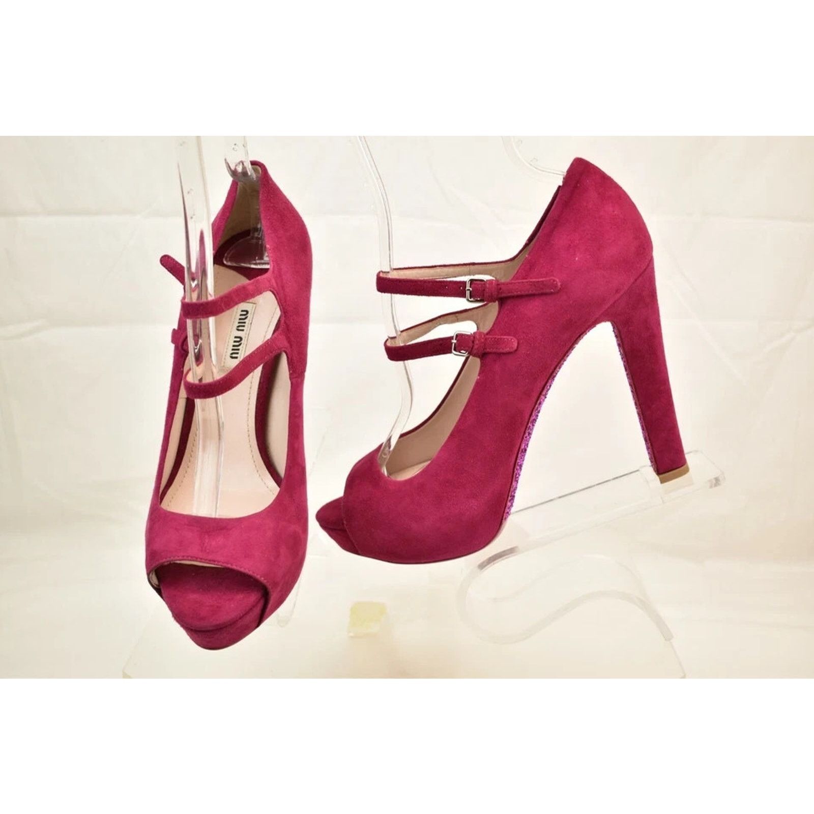 Miu Miu MIU MIU PRADA 5KP238 BURGUNDY SUEDE PEEP STRAPPY PUMPS 41 IT Size US 11 / IT 41 - 7 Thumbnail