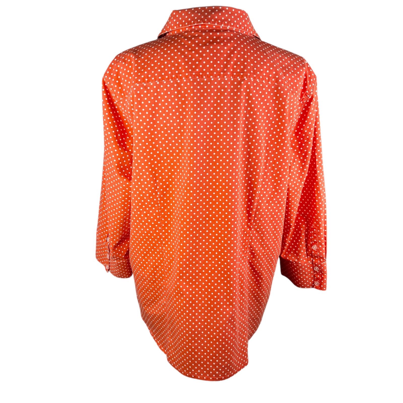 Chicos Chico's Button Down Blouse Orange White Polka Dots XL/16 Size XXL / US 16-18 / IT 52-54 - 3 Thumbnail