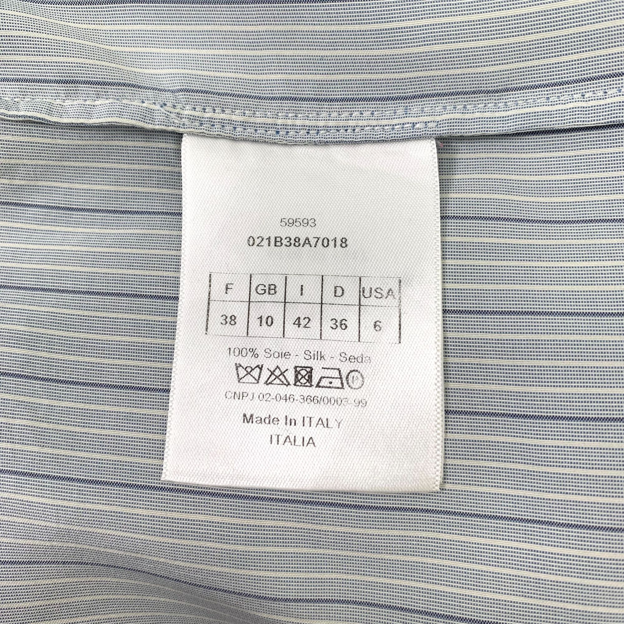 Dior Christian Dior Light Blue Striped Mulberry Silk Long Sleeve Size US S / EU 44-46 / 1 - 4 Thumbnail
