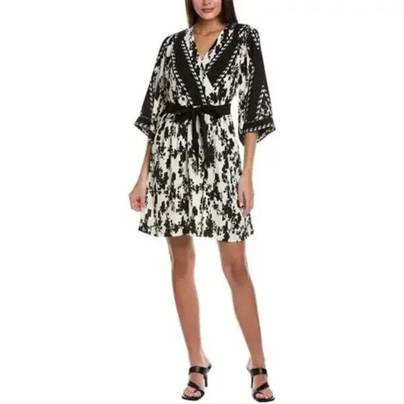 Cabi Black White Floral X-Factor Surplice Mini Dress XXL