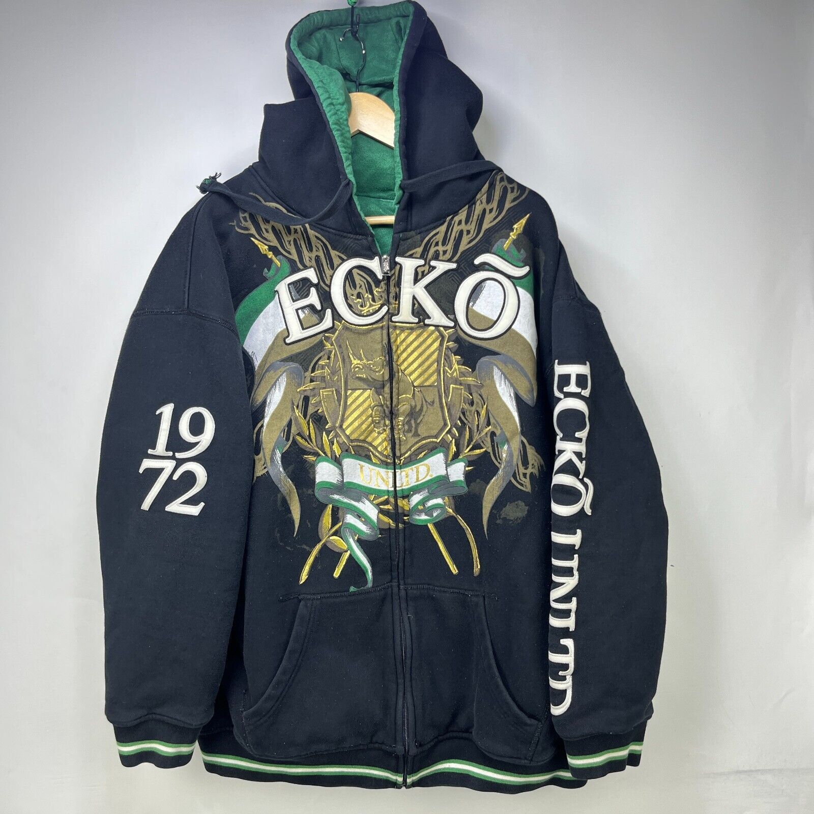 echo unltd ハーフジップ　アウター　vintage Vintage Ecko Unltd All-over Print Zip-up Hoodie | Depop
