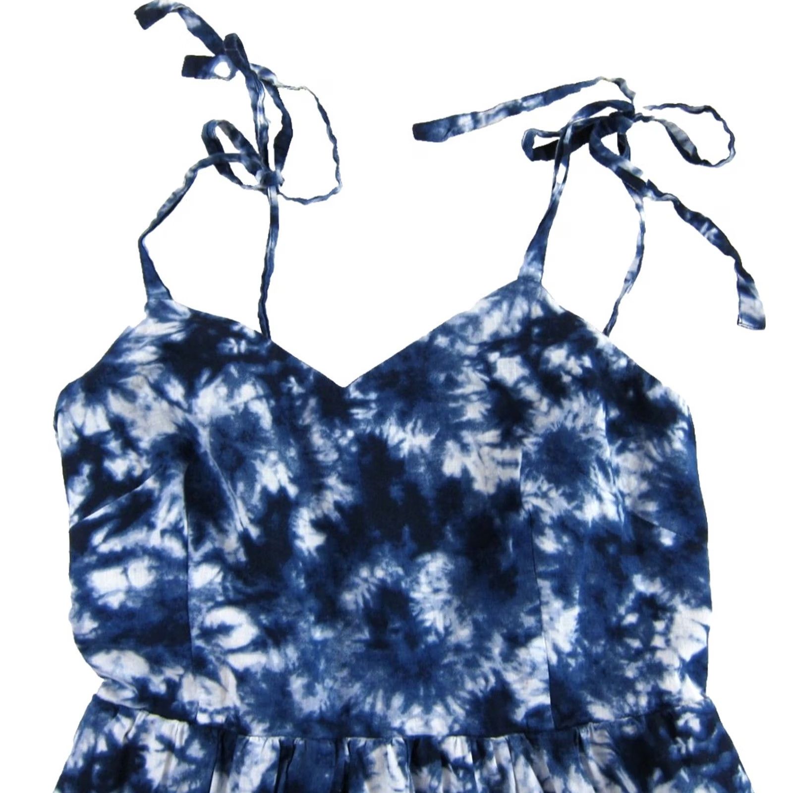 Gap GAP Blue White Tie Dye 100% Cotton Tie Shoulder Strap Midi Tank Dress 6 Size M / US 6-8 / IT 42-44 - 3 Thumbnail