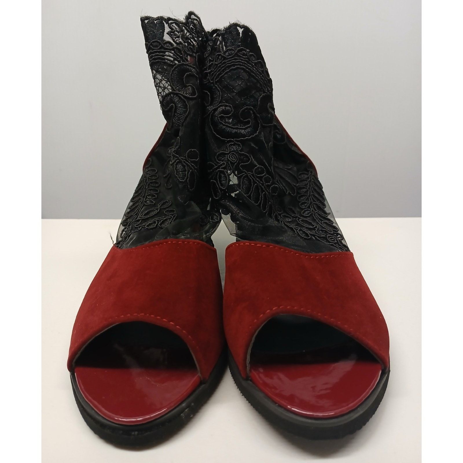 Other Multicolor (9.5) Peep-Toe Lace Accent Ankle Bootie Heels Size US 9.5 / IT 39.5 - 2 Thumbnail