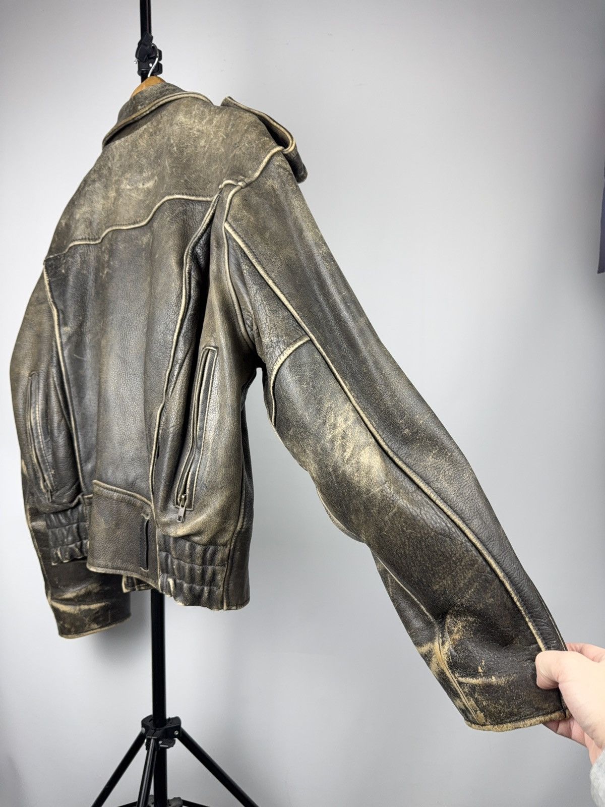 Genuine Leather Retro 80s Leonardo Distressed Leather Punk Biker Moto Jacket Size US M / EU 48-50 / 2 - 22 Thumbnail