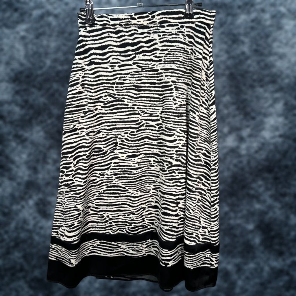 H&M H&M Womens Midi Skirt Zebra Print Elastic Waist Lightweight Black & White Size 2 Casual A-Line Size 26" / US 2 / IT 38 - 1 Thumbnail